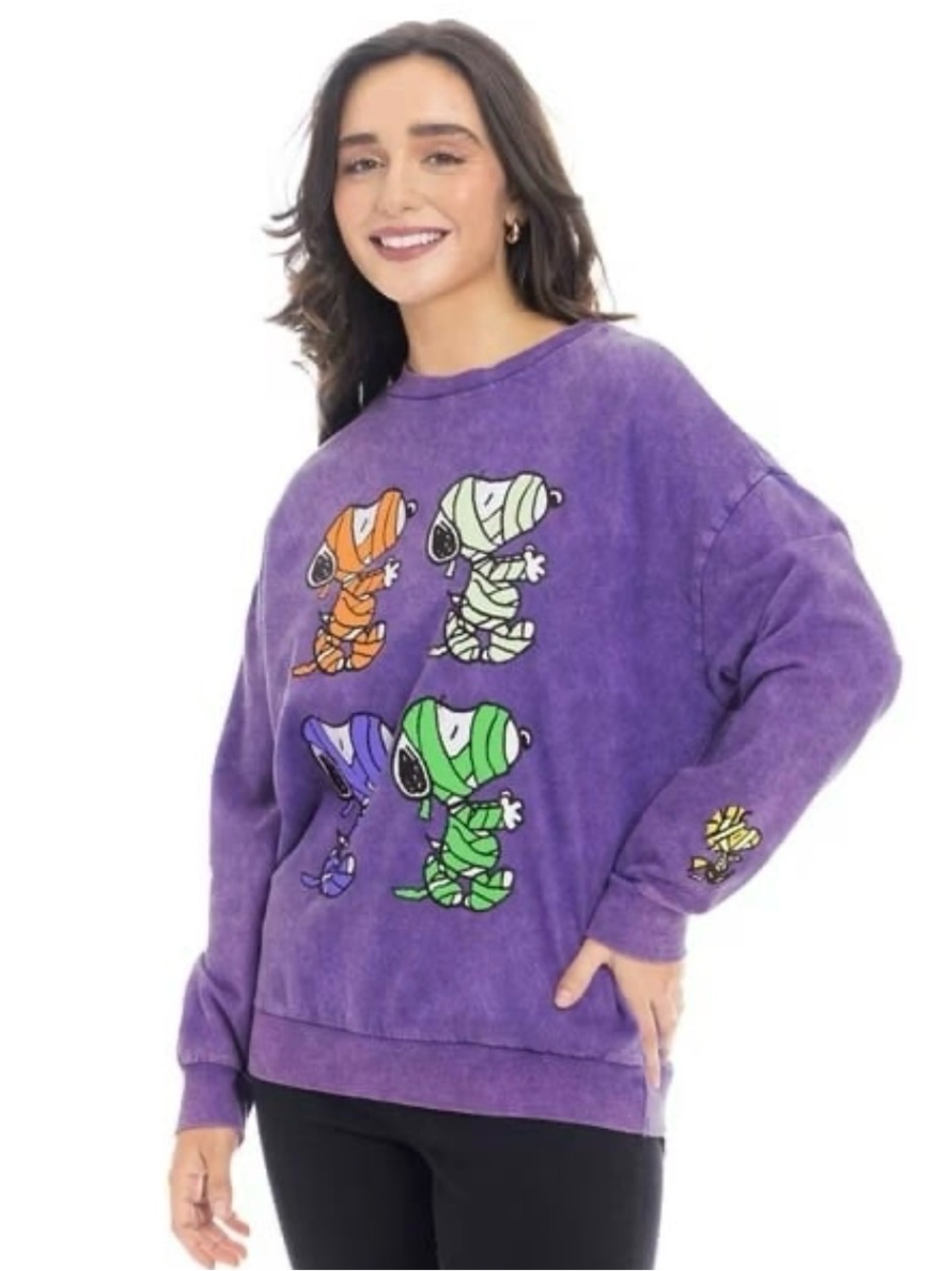 Snoopy Glow in the Dark Purple Mineral Wash Pullover Halloween Sweatshirt XXL
